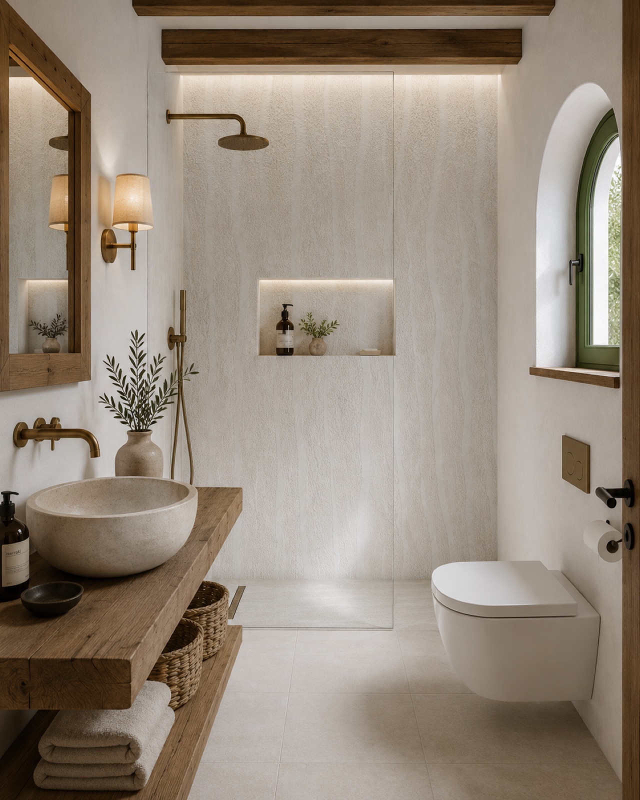 Baño cálido revestido con placa Desierto