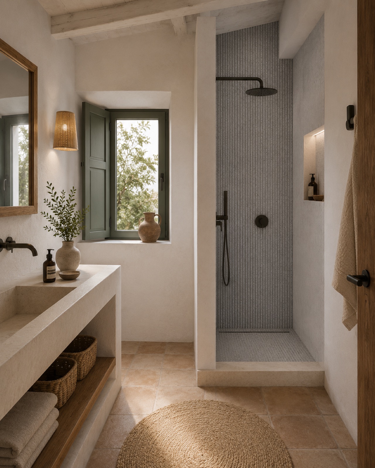 Baño mediterráneo revestido con Piedra Muretto Baño mediterráneo revestido con Piedra Muretto