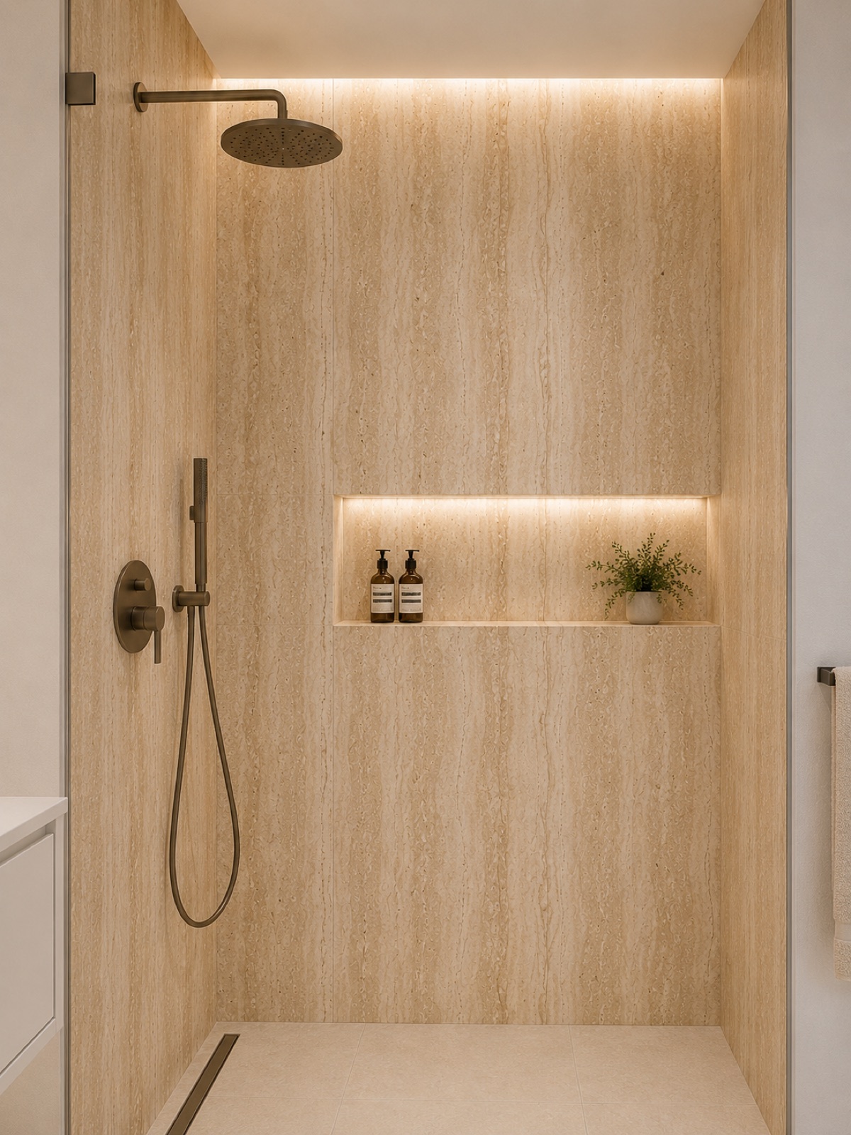 Ducha revestida con Travertino Beige