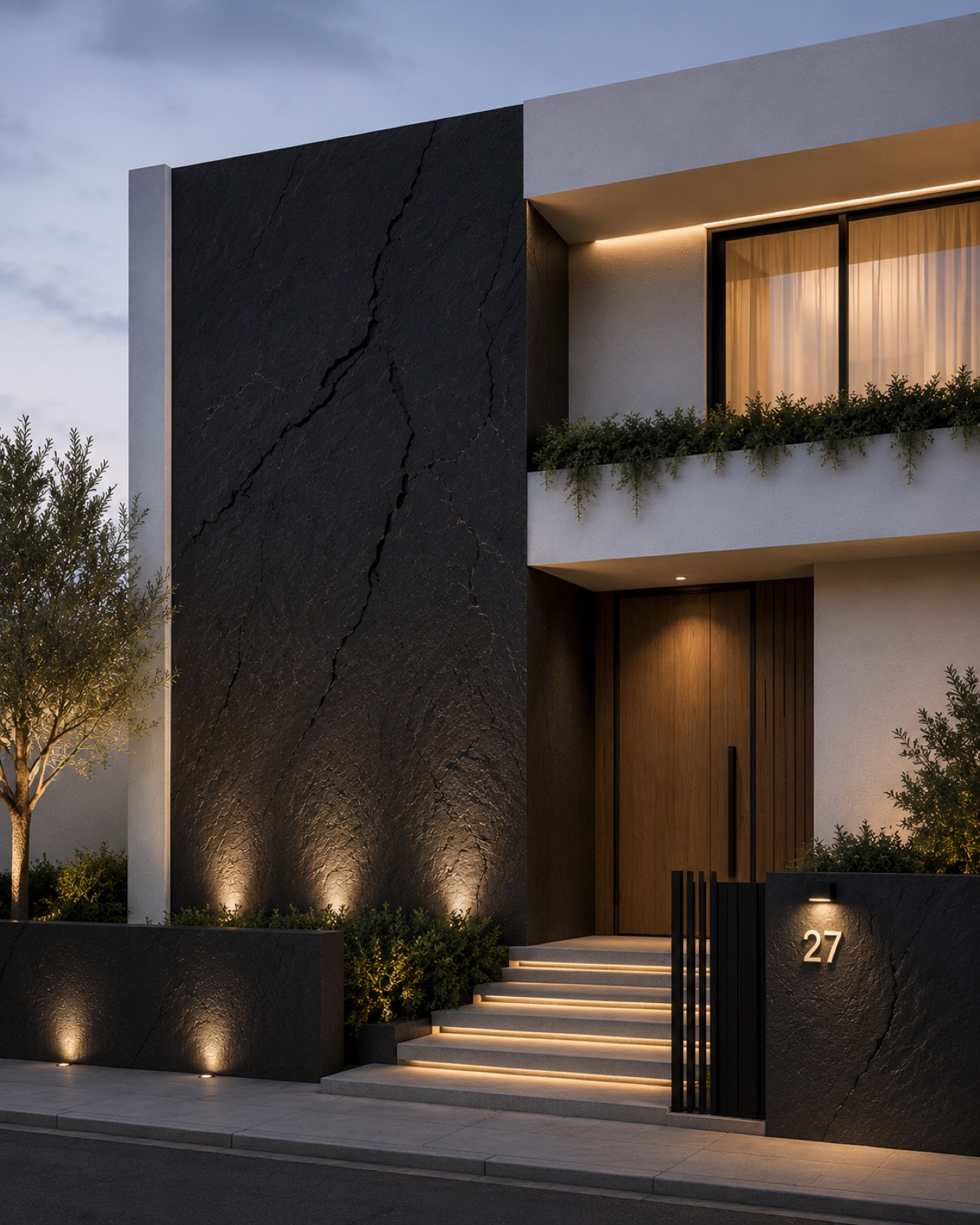Fachada de exterior revestida con Yeso Negro Fachada de exterior revestida con Yeso Negro